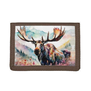Moose in Wildflowers watercolor Trifold Wallet