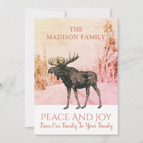 Moose In Winter Christmas Holiday Card