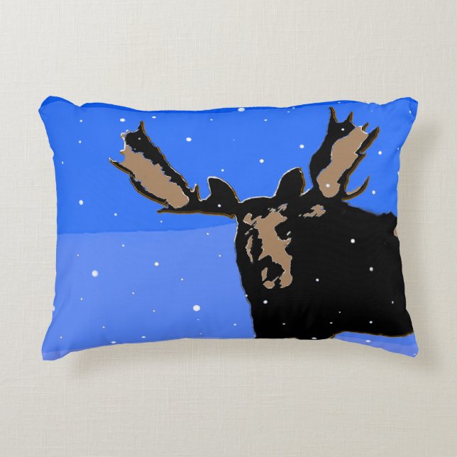 Moose in Winter  - Original Wildlife Art Accent Pillow (Front)