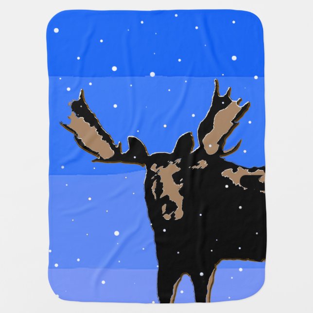 Moose in Winter  - Original Wildlife Art Baby Blanket (Front)