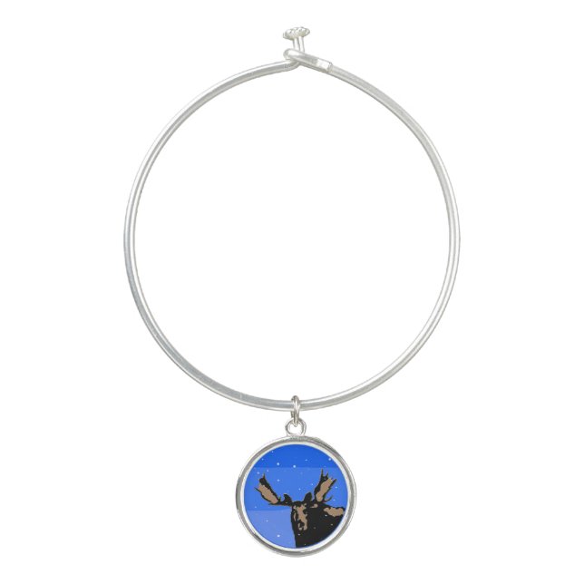 Moose in Winter  - Original Wildlife Art Bangle Bracelet (Front)