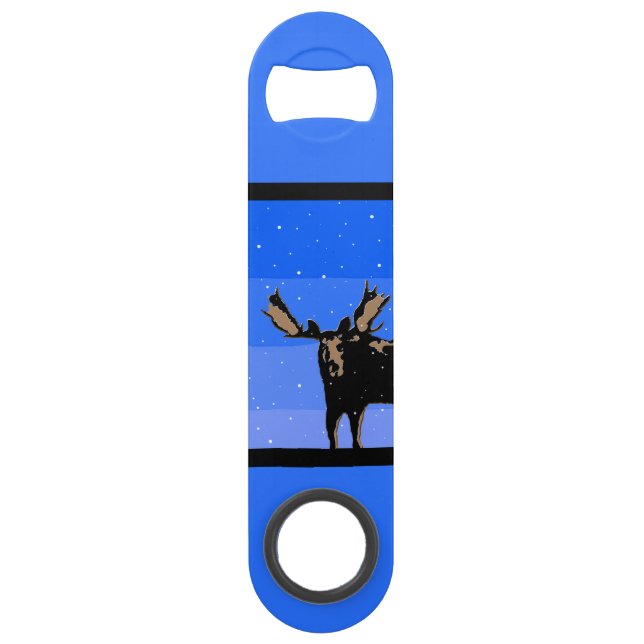Moose in Winter  - Original Wildlife Art Bar Key (Back)