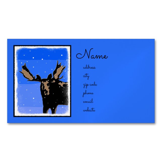 Moose in Winter  - Original Wildlife Art Business Card Magnet (Front)