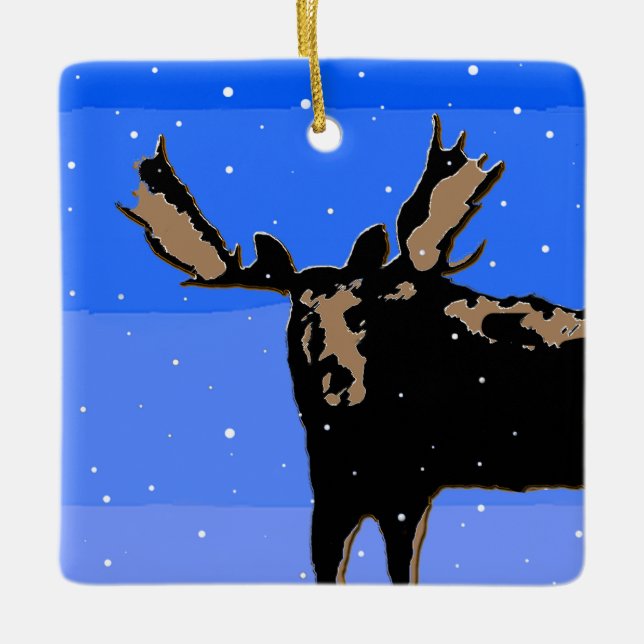 Moose in Winter  - Original Wildlife Art Ceramic Ornament (Front)