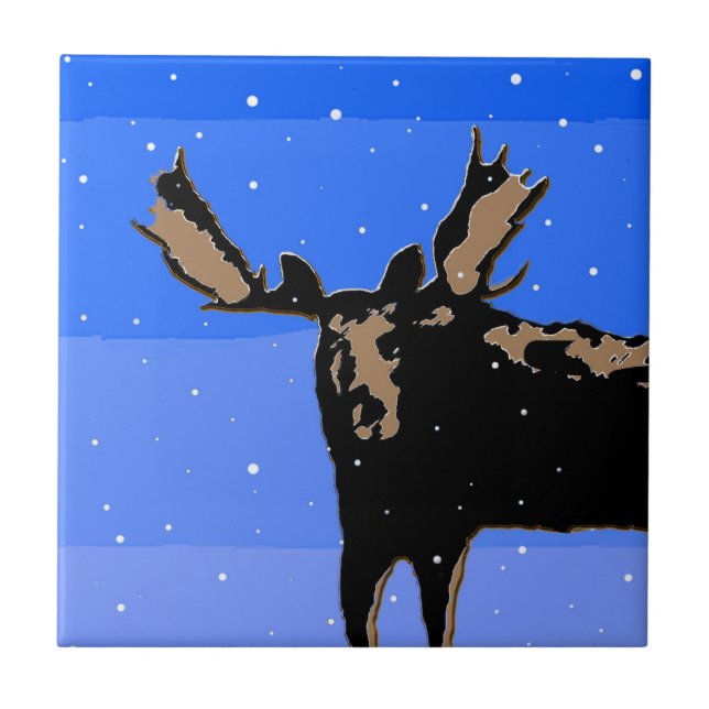 Moose in Winter  - Original Wildlife Art Ceramic Tile (Front)
