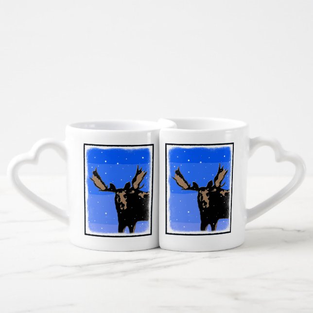 Moose in Winter  - Original Wildlife Art Coffee Mug Set (Front Nesting)