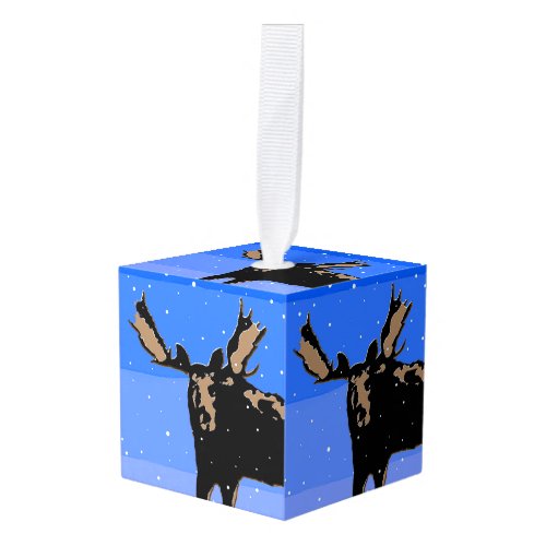 Moose in Winter  _ Original Wildlife Art Cube Ornament