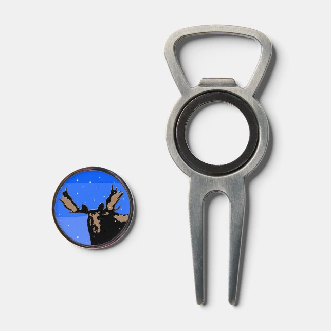 Moose in Winter  - Original Wildlife Art Divot Tool (Front (Open))