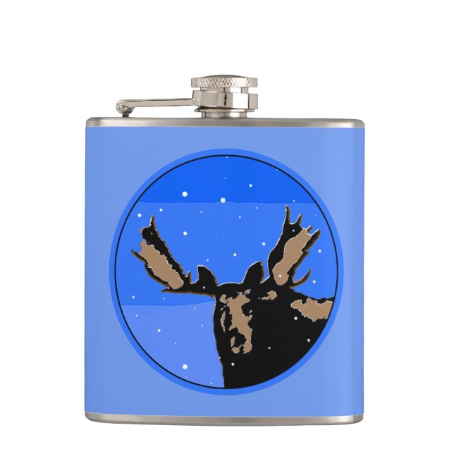 Moose in Winter  - Original Wildlife Art Flask (Front)
