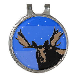 Moose in Winter - Original Wildlife Art Golf Hat Clip