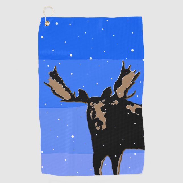 Moose in Winter  - Original Wildlife Art Golf Towel (Front)