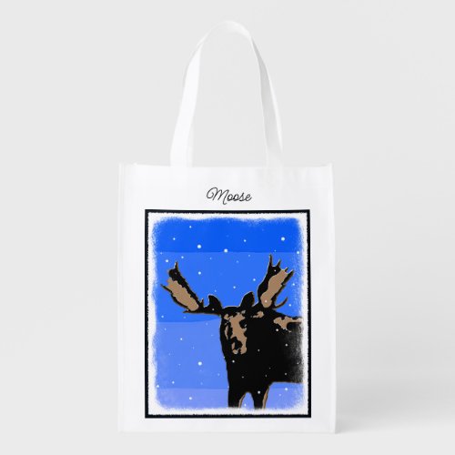 Moose in Winter  _ Original Wildlife Art Grocery Bag