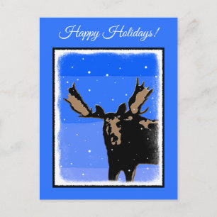 Moose in Winter - Original Wildlife Art Holiday Postcard