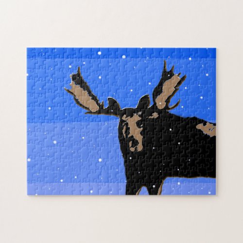Moose in Winter  _ Original Wildlife Art Jigsaw Puzzle
