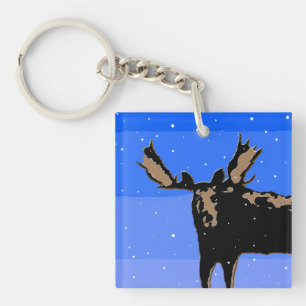 Moose in Winter  - Original Wildlife Art Keychain