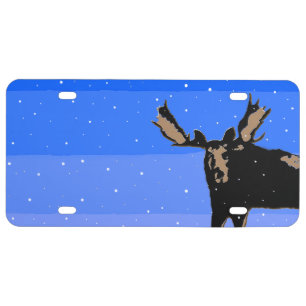 Moose in Winter  - Original Wildlife Art License Plate