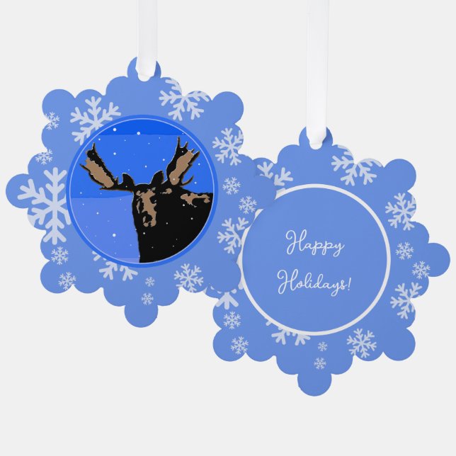 Moose in Winter  - Original Wildlife Art Ornament Card (Front/Back)