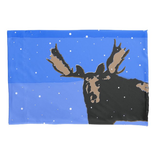 Moose in Winter  - Original Wildlife Art Pillow Case (Front)