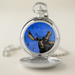 Moose in Winter  - Original Wildlife Art Pocket Watch