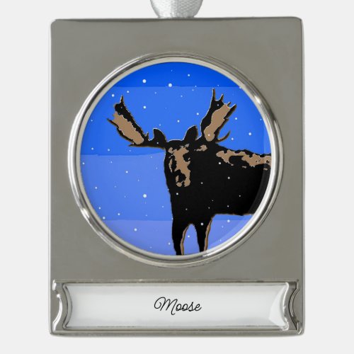 Moose in Winter  _ Original Wildlife Art Silver Plated Banner Ornament