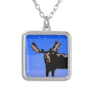Moose in Winter - Original Wildlife Art Silver Plated Necklace