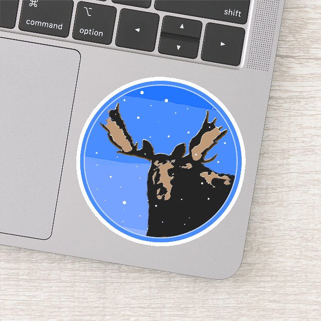 Moose in Winter  - Original Wildlife Art Sticker (Detail)