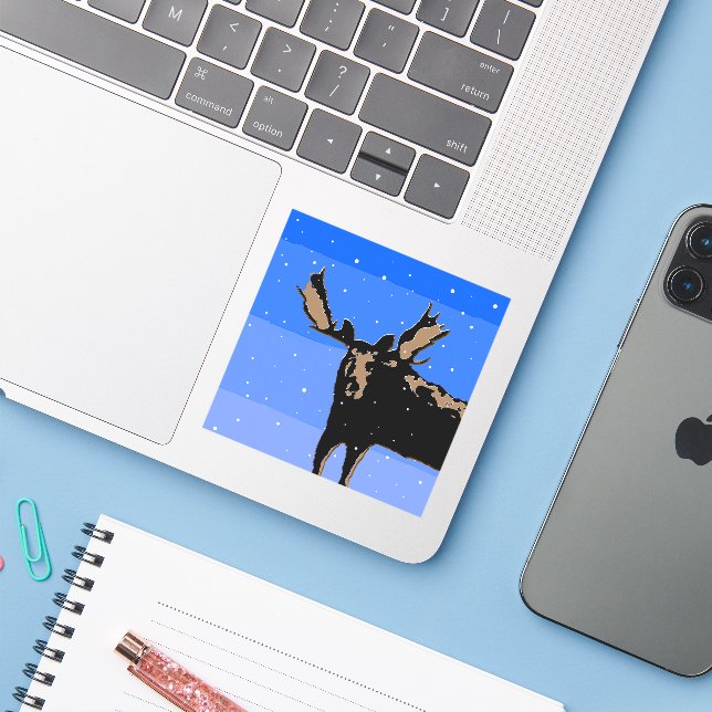 Moose in Winter  - Original Wildlife Art Sticker (Laptop w/ iPhone)