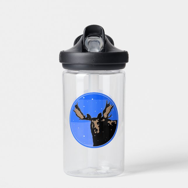 Moose in Winter  - Original Wildlife Art Water Bottle (Front)