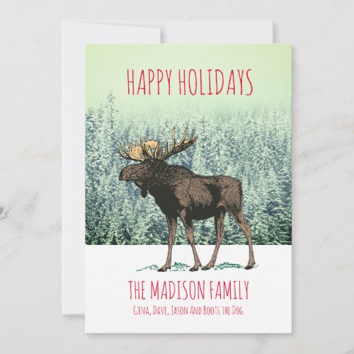 Moose In Winter Snow Christmas Holiday Greeting