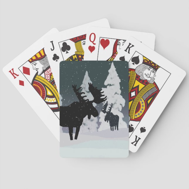 Moose in Winter Snow Poker Cards (Back)