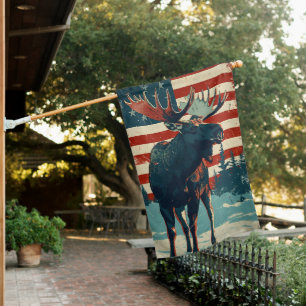 Moose Independence day 4th of july House Flag