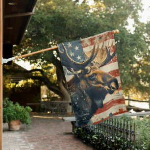 Moose Independence day House Flag