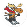 Moose is skating at winter | choose back color classic round sticker