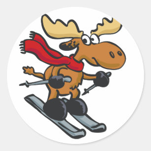 Moose is skating at winter choose back color classic round sticker
