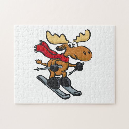 Moose is skating at winter  choose back color jigsaw puzzle