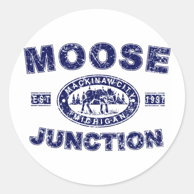 Moose-Junction-Distressed-[ Classic Round Sticker (Front)
