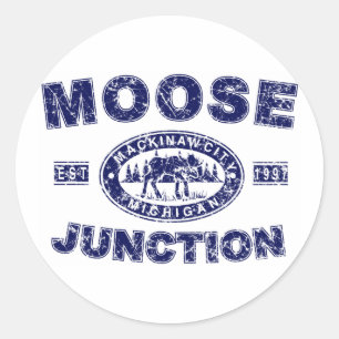 Moose-Junction-Distressed-[ Classic Round Sticker