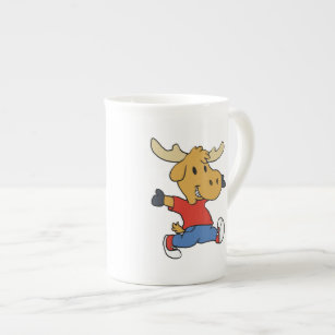Moose kid walking cartoon   choose backgroun color bone china mug