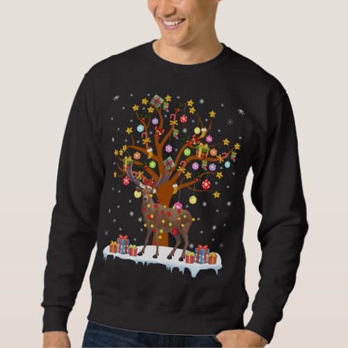 Moose Lighting Xmas Tree Gift Moose Christmas Tree Sweatshirt