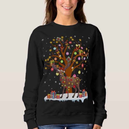 Moose Lighting Xmas Tree Gift Moose Christmas Tree Sweatshirt