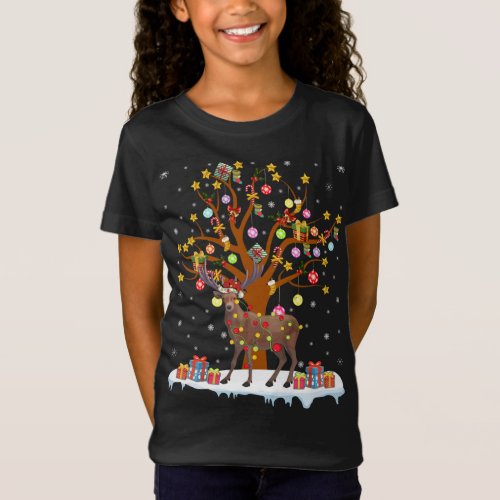 Moose Lighting Xmas Tree Gift Moose Christmas Tree T_Shirt