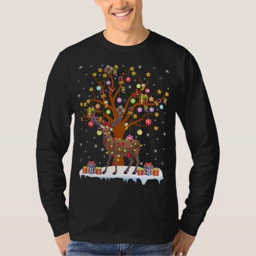 Moose Lighting Xmas Tree Gift Moose Christmas Tree T_Shirt