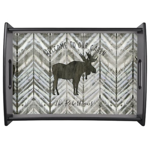 Moose Lodge Welcome to our Cabin Rustic Wood Serving Tray