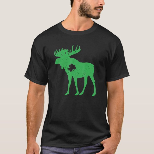 Moose Lover Irish Shamrock Moose St. Patrick's Day T-Shirt (Front)
