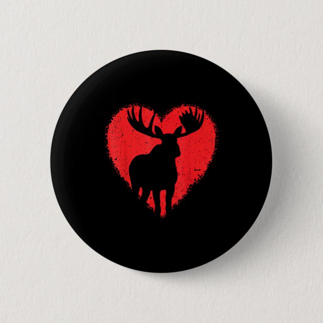 Moose Lover Valentines Day Cute Red Heart Wild Ani Button (Front)