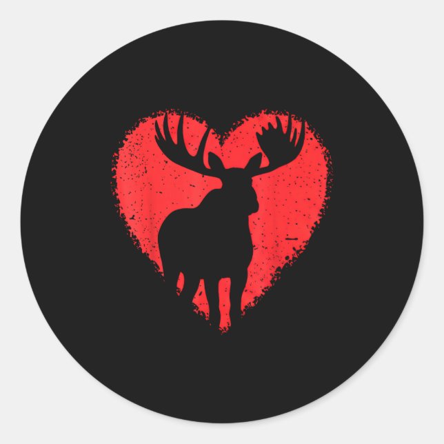 Moose Lover Valentines Day Cute Red Heart Wild Ani Classic Round Sticker (Front)
