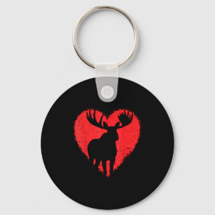 Moose Lover Valentines Day Cute Red Heart Wild Ani Keychain
