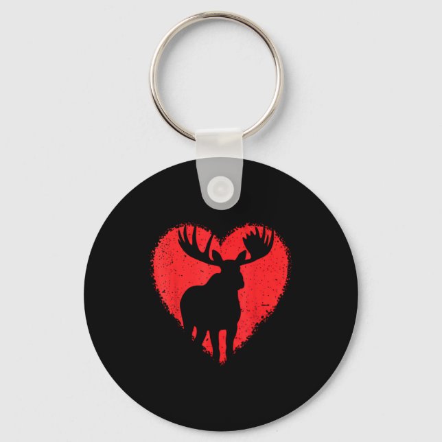 Moose Lover Valentines Day Cute Red Heart Wild Ani Keychain (Front)
