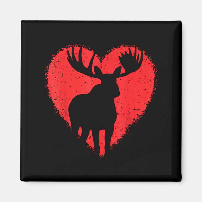 Moose Lover Valentines Day Cute Red Heart Wild Ani Magnet (Front)