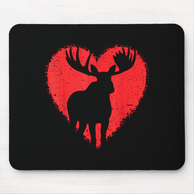 Moose Lover Valentines Day Cute Red Heart Wild Ani Mouse Pad (Front)